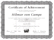 Certificate of Achievement for Hilmar von Campe, noteworthy intellectual, speaker, and author.